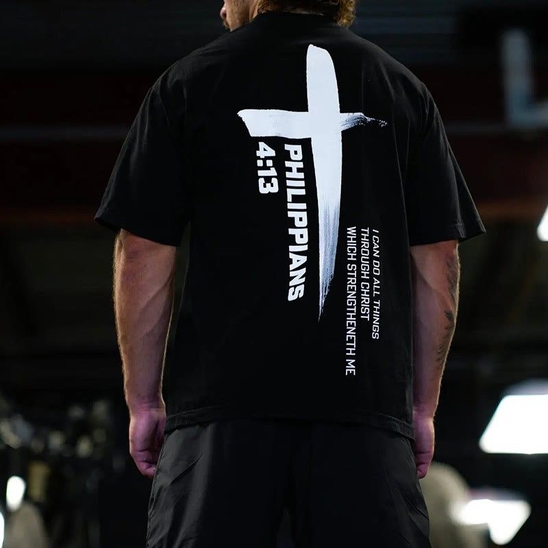 Christianartworkshop Philippians 4:13 Strength Cross T-Shirt - image 2