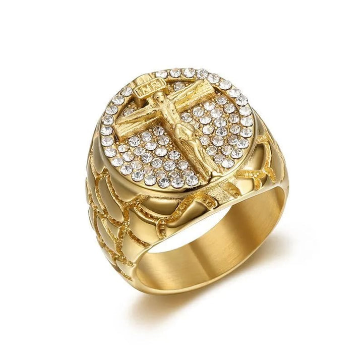 FREE Today: Adorn Your Faith: The Divine Golden Pattern Gemstones Crucifix Ring