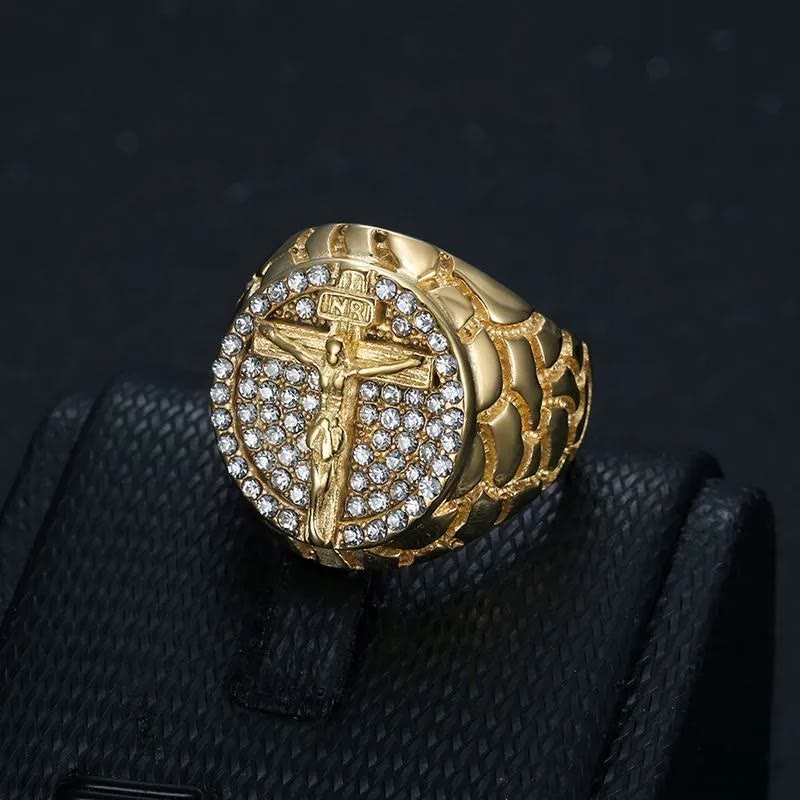 FREE Today: Adorn Your Faith: The Divine Golden Pattern Gemstones Crucifix Ring