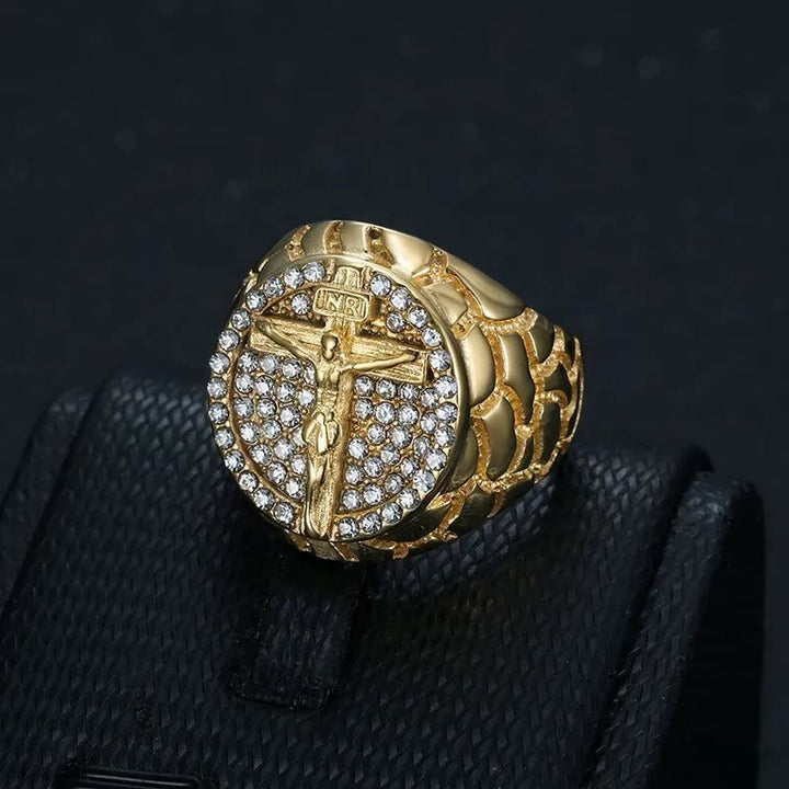FREE Today: Adorn Your Faith: The Divine Golden Pattern Gemstones Crucifix Ring