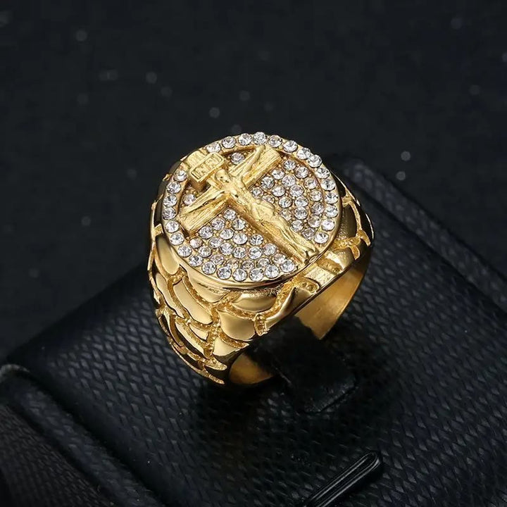 FREE Today: Adorn Your Faith: The Divine Golden Pattern Gemstones Crucifix Ring