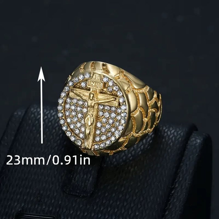FREE Today: Adorn Your Faith: The Divine Golden Pattern Gemstones Crucifix Ring