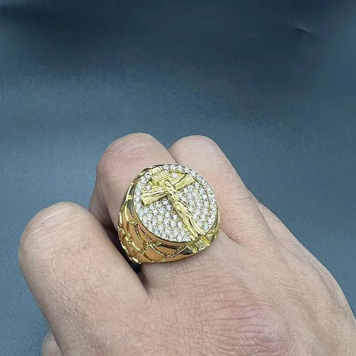 FREE Today: Adorn Your Faith: The Divine Golden Pattern Gemstones Crucifix Ring