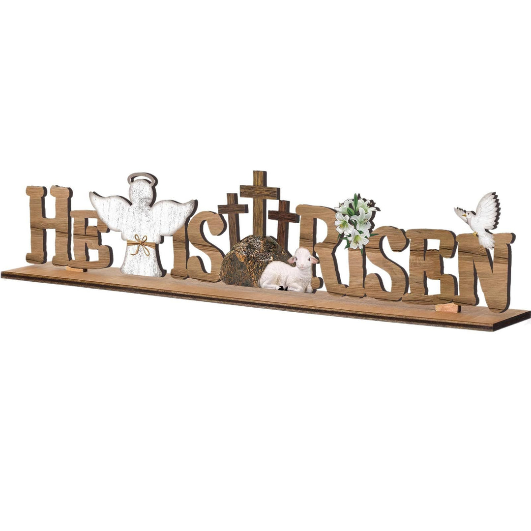 Christianartworkshop "He Is Risen" & Lamb & Angel & Dove Wooden Easter Dekstop Decor Ornament