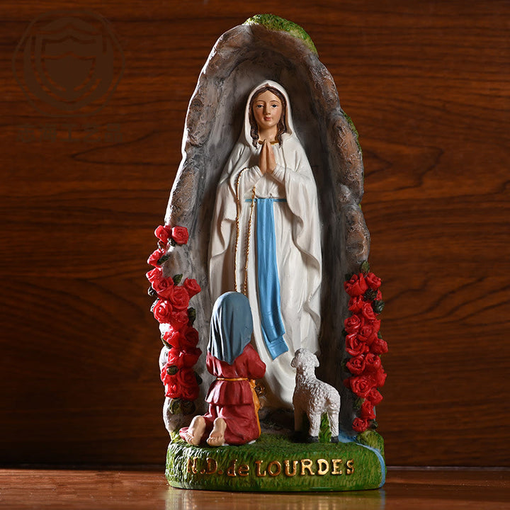 Christianartworkshop Our Lady of Lourdes & Lamb Resin Dekstop Decor Ornament