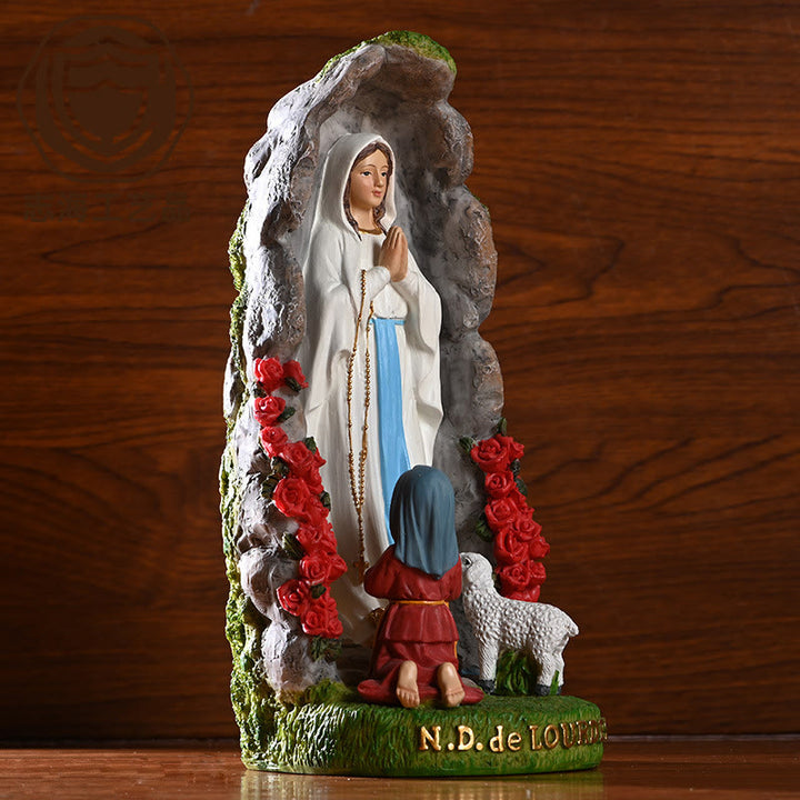 Christianartworkshop Our Lady of Lourdes & Lamb Resin Dekstop Decor Ornament