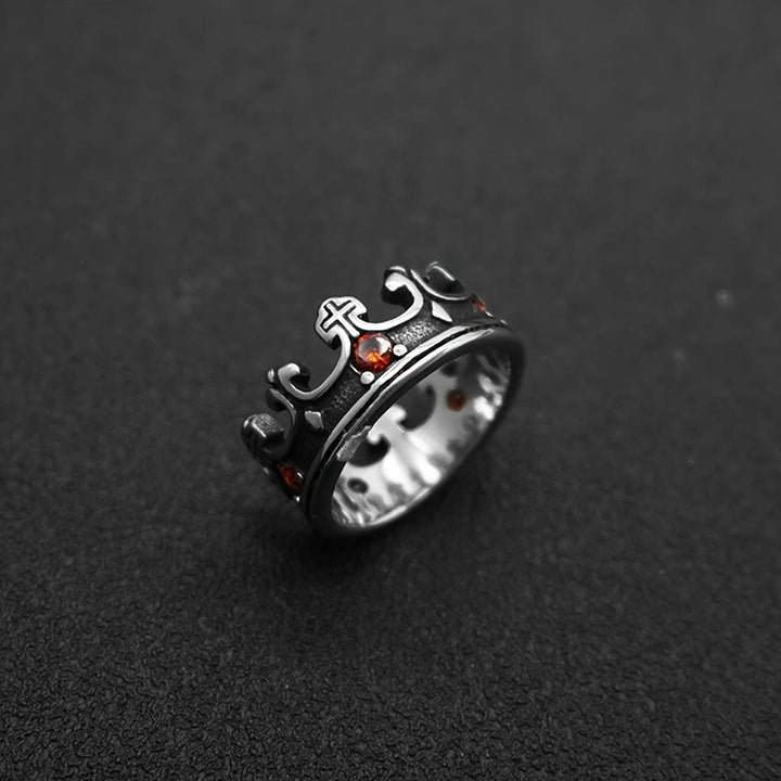 Christianartworkshop 4colors The Crown of Faith Cross Ring - Red Gemstones Set Divine Design for Believer