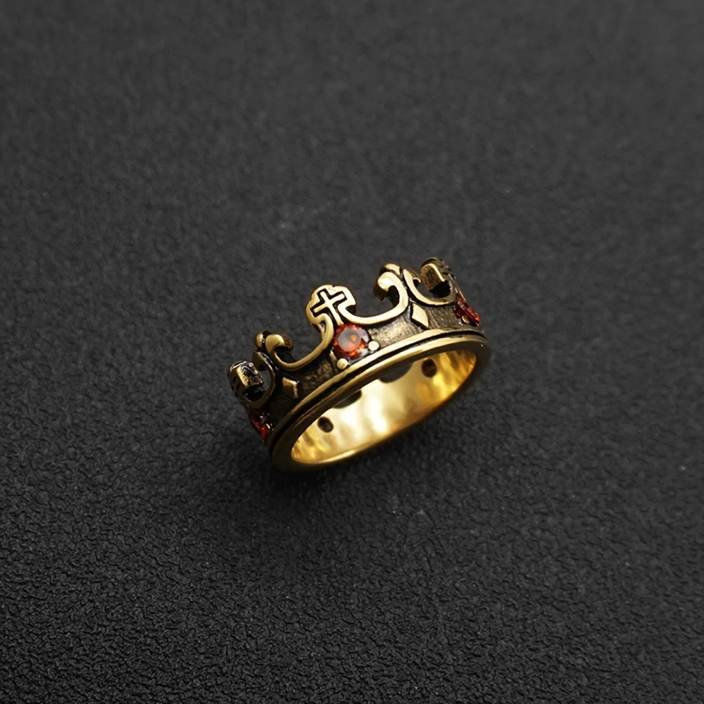 Christianartworkshop 4colors The Crown of Faith Cross Ring - Red Gemstones Set Divine Design for Believer - image 3