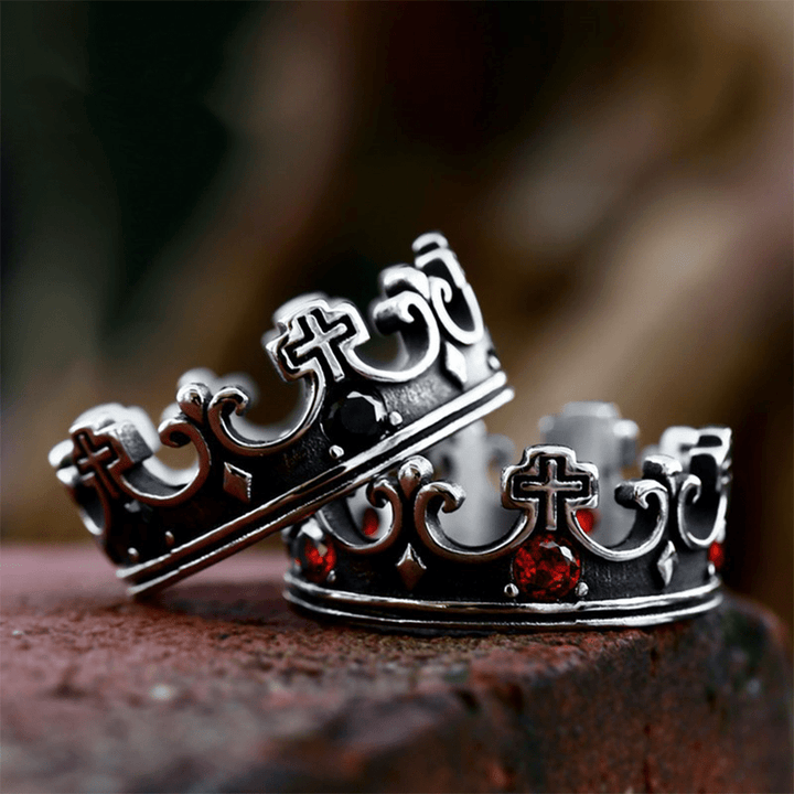 Christianartworkshop 4colors The Crown of Faith Cross Ring - Red Gemstones Set Divine Design for Believer