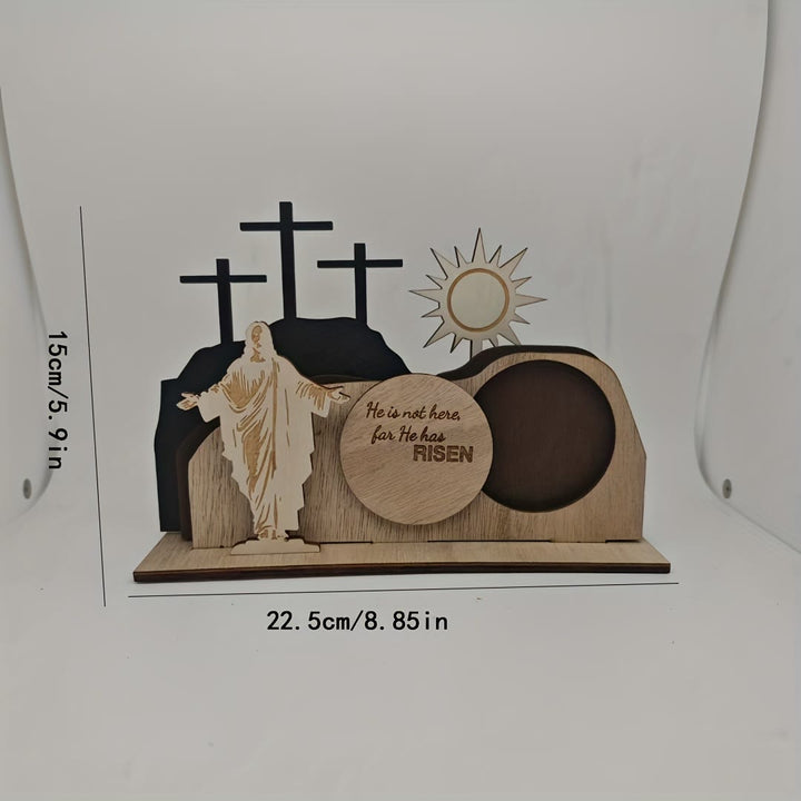 Christianartworkshop 7pcs/set "He Has Risen" Jesus Cross Wooden Easter Dekstop Decor Ornament