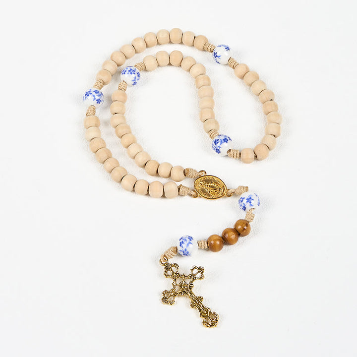 Christianartworkshop PRAYERFUL FAITH: Handmade Wooden Ceramics Beads Miraculous Medal Rosary - image 8