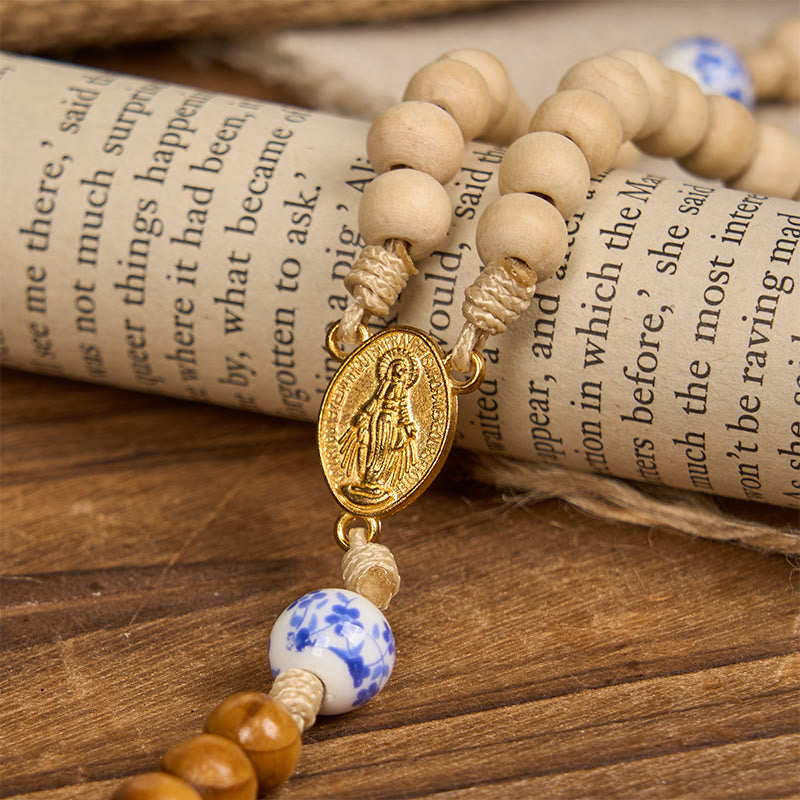 Christianartworkshop PRAYERFUL FAITH: Handmade Wooden Ceramics Beads Miraculous Medal Rosary - image 6