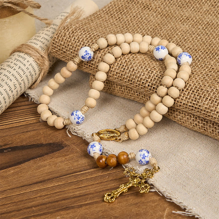 Christianartworkshop PRAYERFUL FAITH: Handmade Wooden Ceramics Beads Miraculous Medal Rosary - image 4