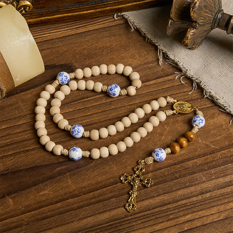 Christianartworkshop PRAYERFUL FAITH: Handmade Wooden Ceramics Beads Miraculous Medal Rosary - image 9