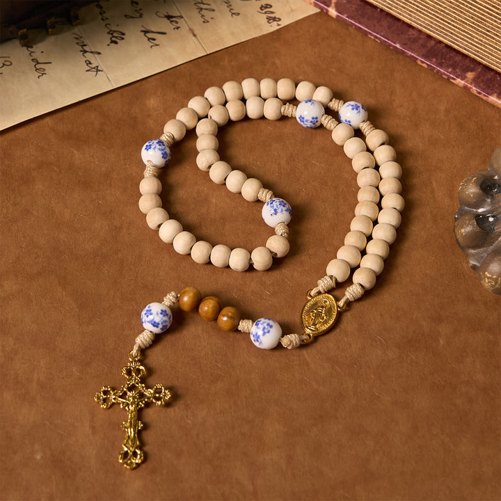 Christianartworkshop PRAYERFUL FAITH: Handmade Wooden Ceramics Beads Miraculous Medal Rosary - image 3