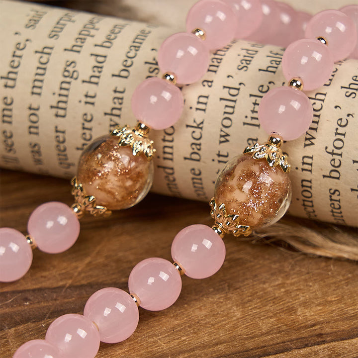 Christianartworkshop PRAYERFUL FAITH: Handmade Pink Chalcedony & Porcelain Golden Sand Beads Rosary - image 6