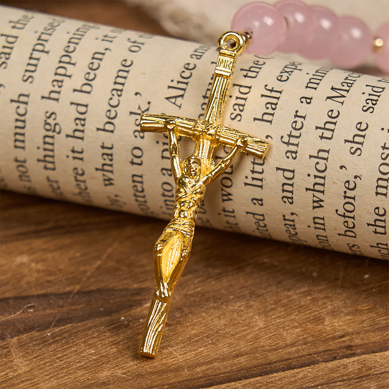 Christianartworkshop PRAYERFUL FAITH: Handmade Pink Chalcedony & Porcelain Golden Sand Beads Rosary - image 8