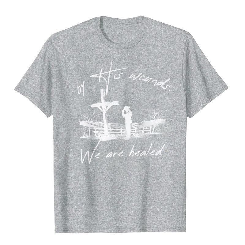 Christianartworkshop By His Wounds We are Healed T-Shirt - Grey - 2XL - image 8