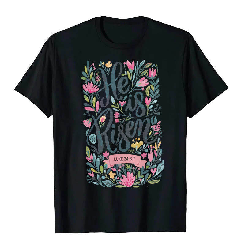 Christianartworkshop He Is Risen Floral Print Graphic T-Shirt - Black - 2XL - image 1