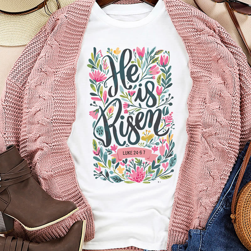 Christianartworkshop He Is Risen Floral Print Graphic T-Shirt - image 13