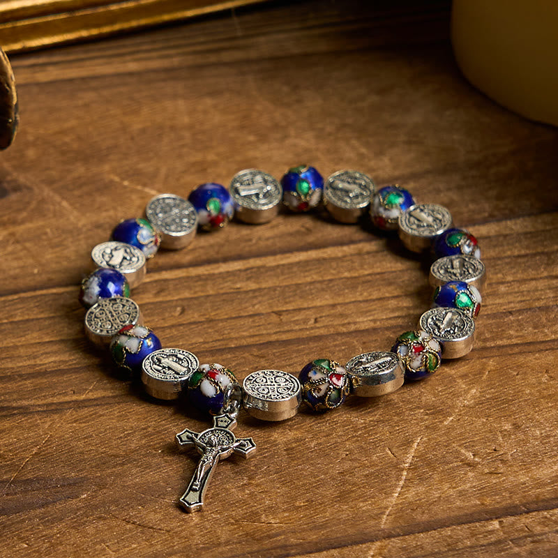 Christianartworkshop Handcrafted Blue Cloisonné Beads Divine Blessing Bracelet: A Symbol of Faith