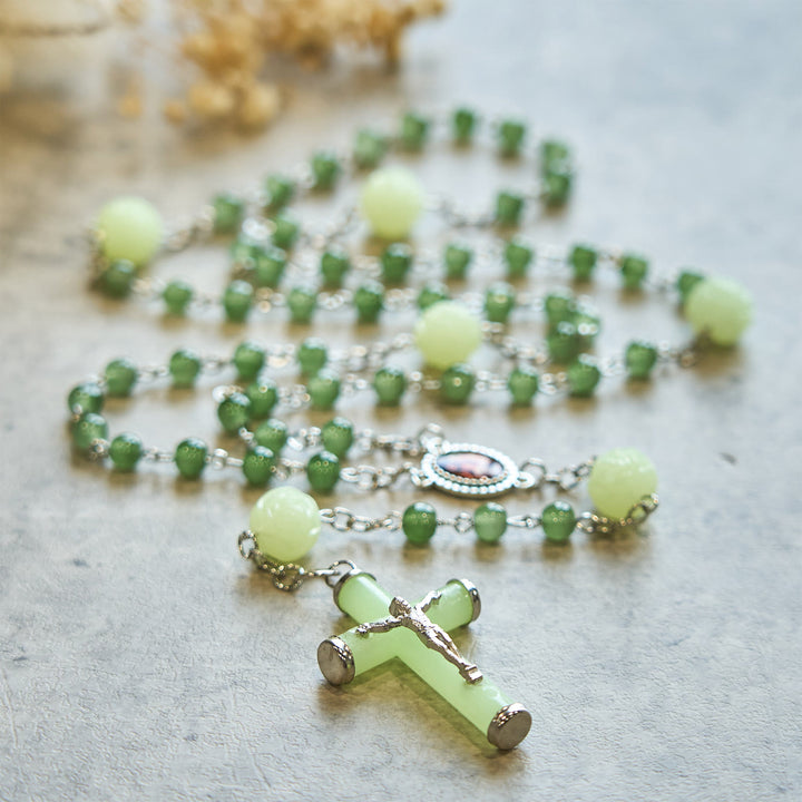 FREE Today: Jade & Luminous Rose Our Father Beads Glowing Faith Rosary: A Divine Companion