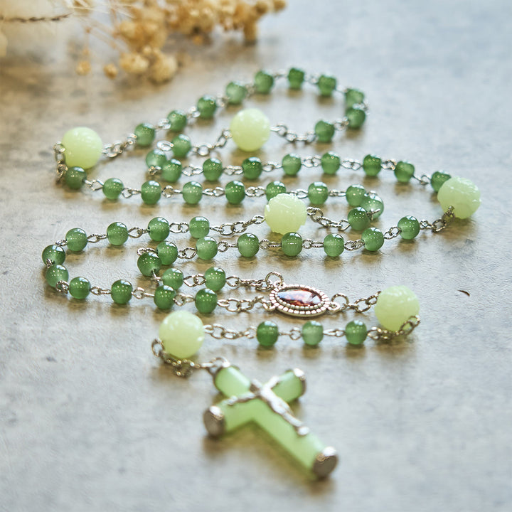 FREE Today: Jade & Luminous Rose Our Father Beads Glowing Faith Rosary: A Divine Companion