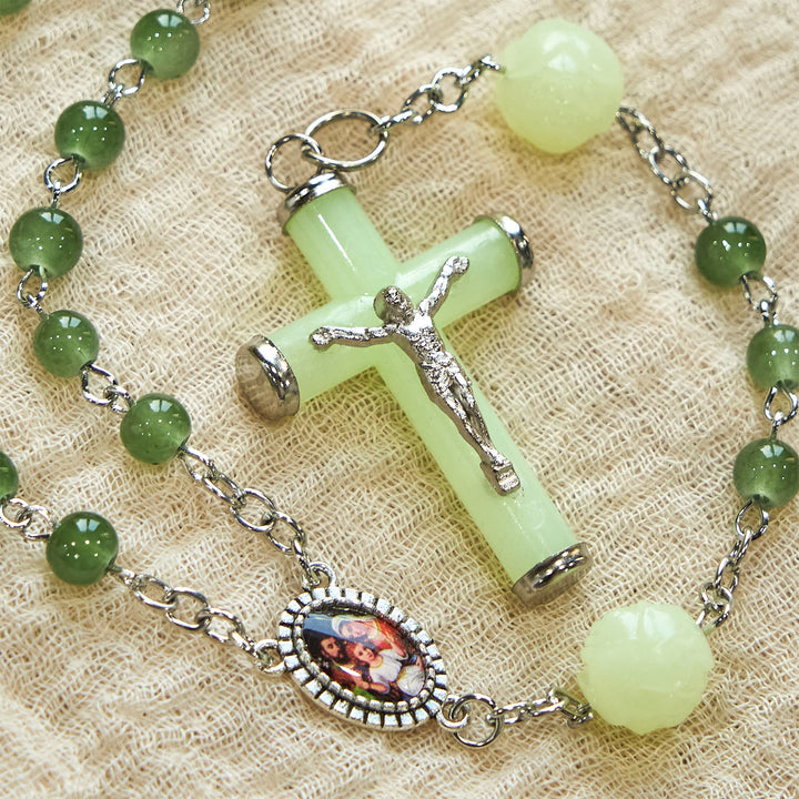 FREE Today: Jade & Luminous Rose Our Father Beads Glowing Faith Rosary: A Divine Companion