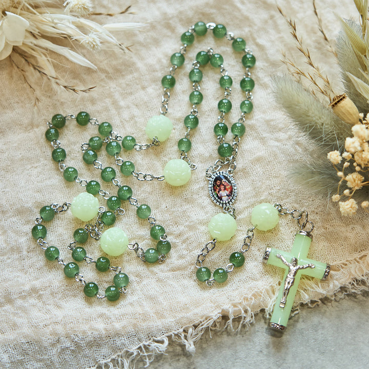 FREE Today: Jade & Luminous Rose Our Father Beads Glowing Faith Rosary: A Divine Companion