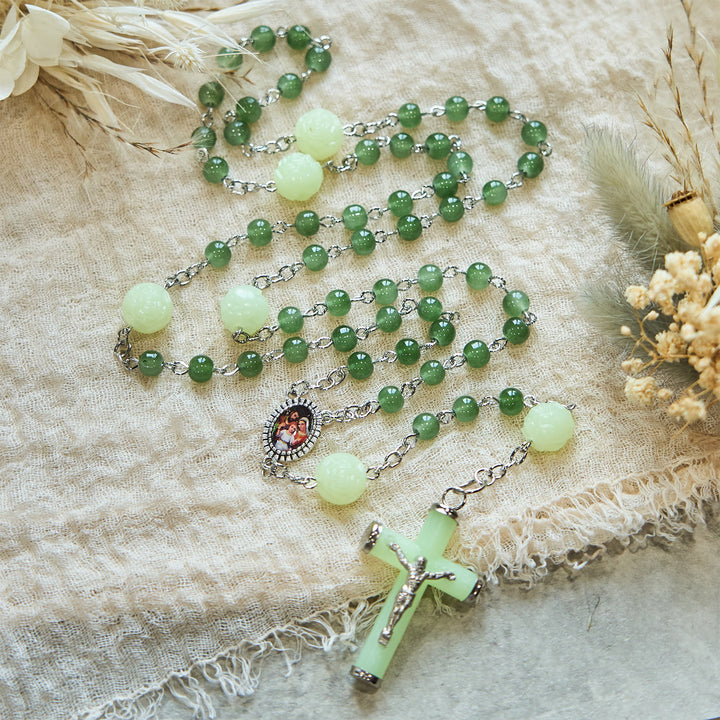 FREE Today: Jade & Luminous Rose Our Father Beads Glowing Faith Rosary: A Divine Companion