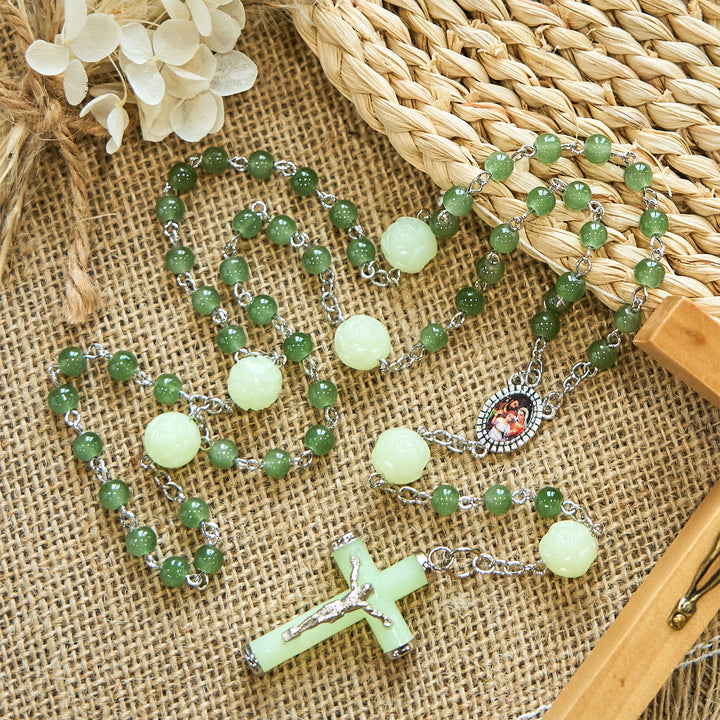 FREE Today: Jade & Luminous Rose Our Father Beads Glowing Faith Rosary: A Divine Companion