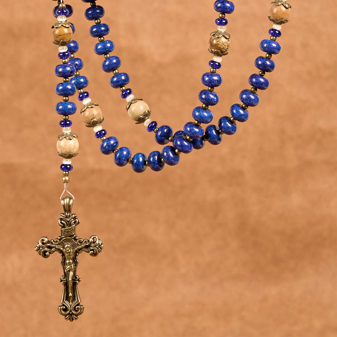 Christianartworkshop Handmade St. Therese of Lisieux Medal & Crucifix 8*10mm Oblate Lapis Lazuli & Map Stone Rosary - image 3