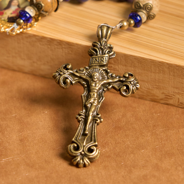 Christianartworkshop Handmade St. Therese of Lisieux Medal & Crucifix 8*10mm Oblate Lapis Lazuli & Map Stone Rosary - image 6