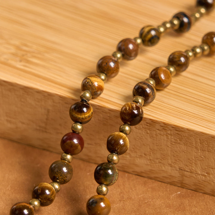 Christianartworkshop PRAYERFUL FAITH: Handmade Tiger's Eye Stone Elastic Rosary Bracelet