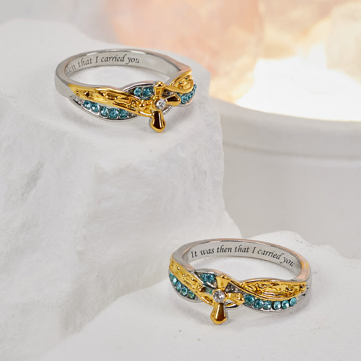 FREE Today: Two-color Heart with Christian Poem Footprints in the Sand Alloy Ring