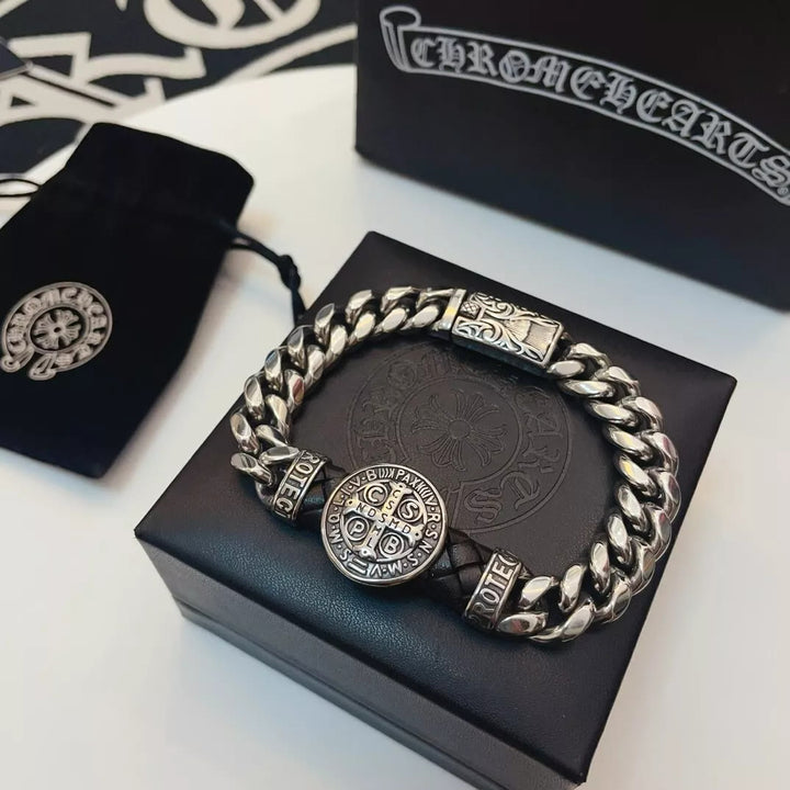 Christianartworkshop Classic & Vintage Style St. Benedict Badge Bracelet: Engraved with the Holy Mark