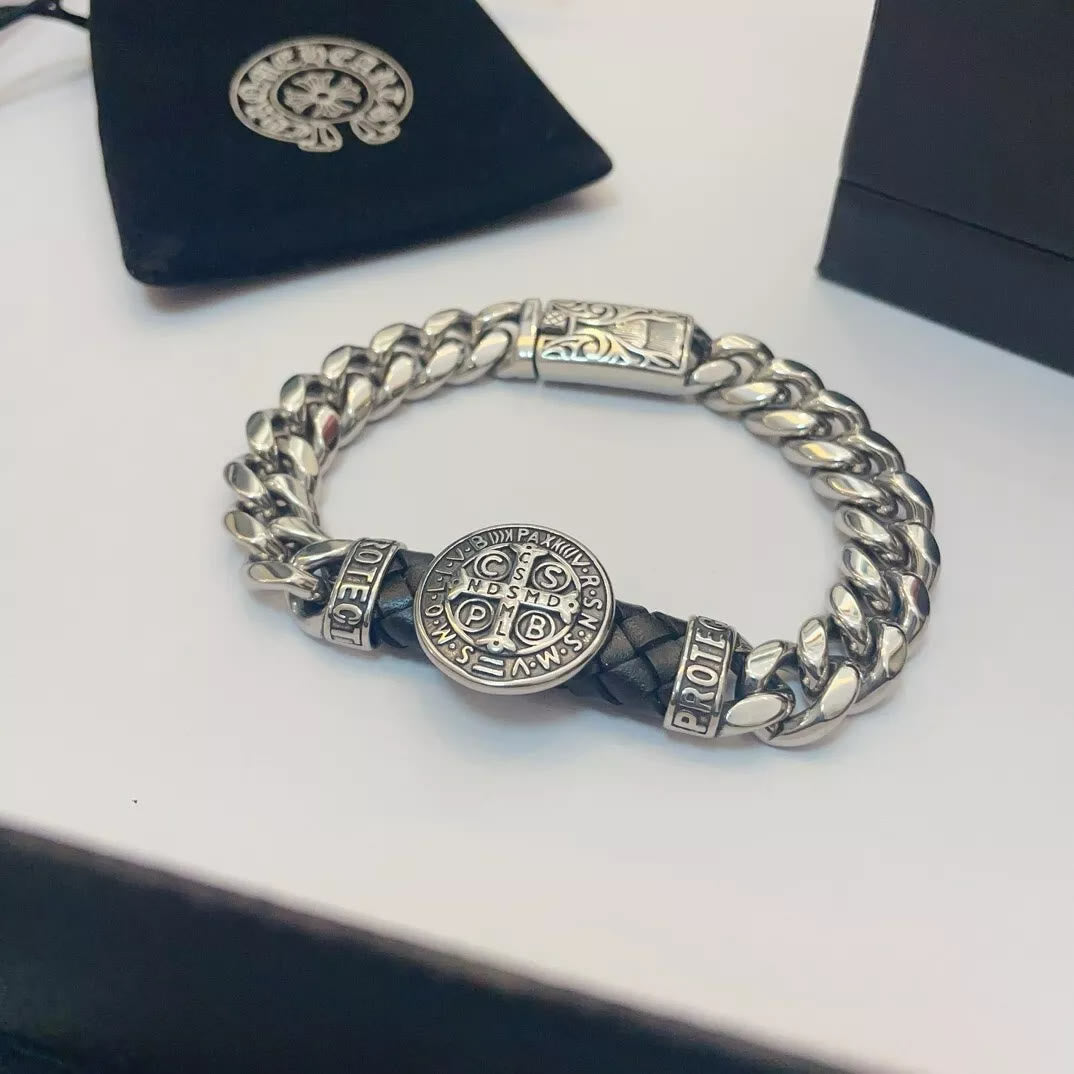 Christianartworkshop Classic & Vintage Style St. Benedict Badge Bracelet: Engraved with the Holy Mark