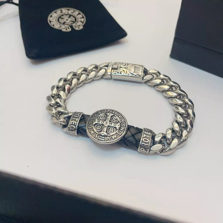 Christianartworkshop Classic & Vintage Style St. Benedict Badge Bracelet: Engraved with the Holy Mark