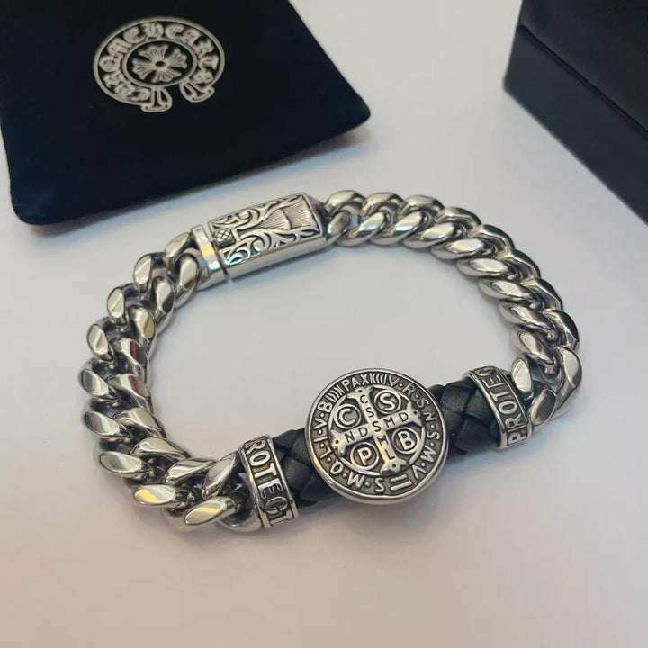 Christianartworkshop Classic & Vintage Style St. Benedict Badge Bracelet: Engraved with the Holy Mark
