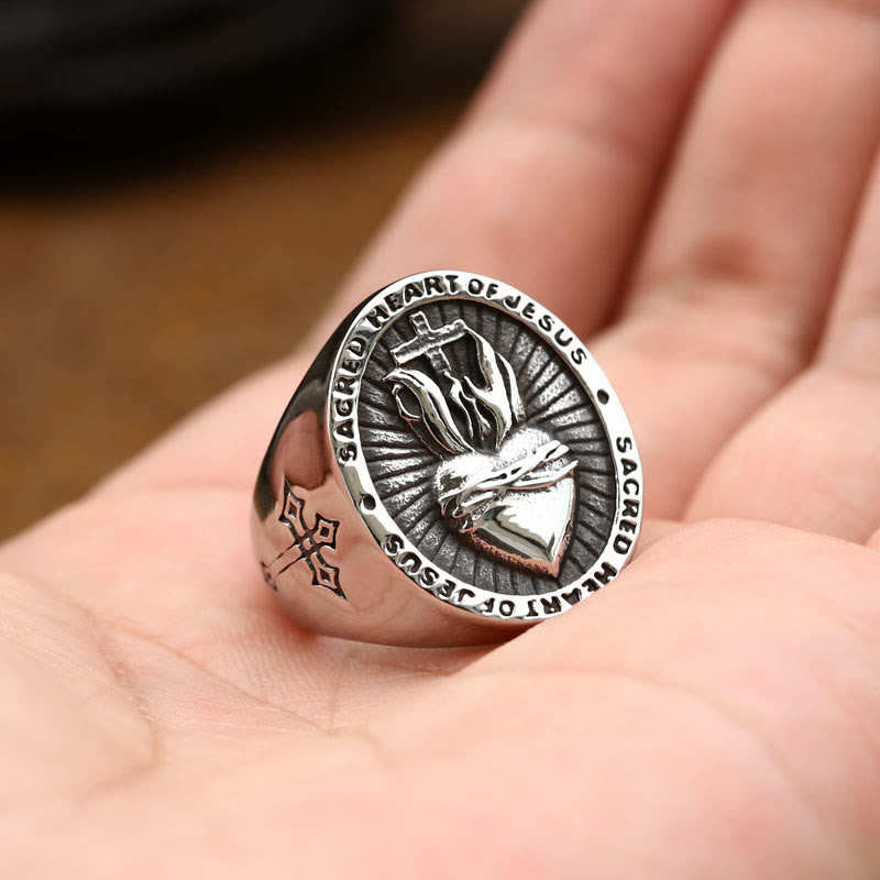 Christianartworkshop 3 Colors Sacred Heart Of Jesus Cross Faith Spirit Blessing Ring - image 2