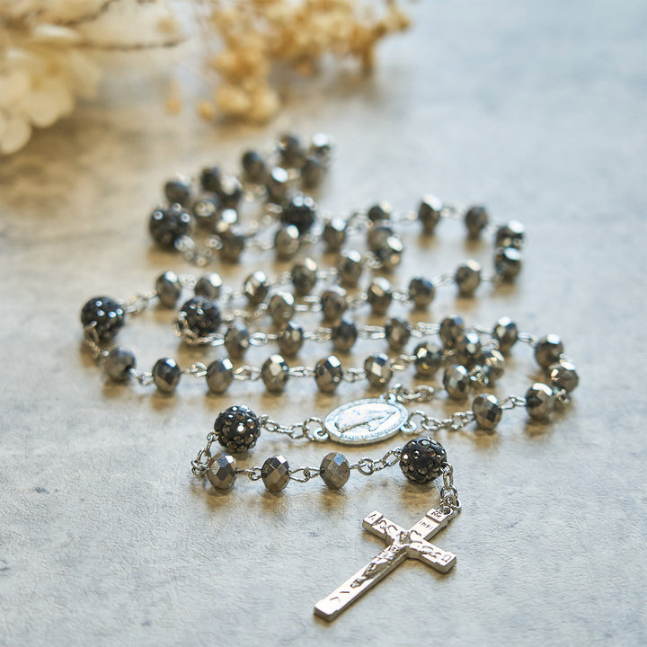 FREE Today: Colorful Shiny Black Crystal Radiant Faith Rosary: A Spiritual and Aesthetic Delight