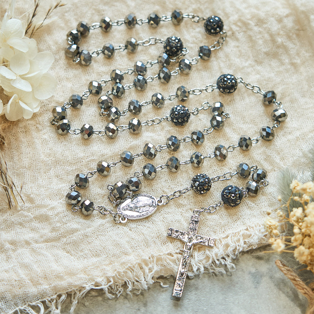 FREE Today: Colorful Shiny Black Crystal Radiant Faith Rosary: A Spiritual and Aesthetic Delight