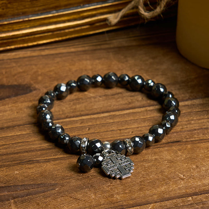 FREE Today: Shiny Black Gallstone Jerusalem - Inspired Bracelet: A Symbol of Faith