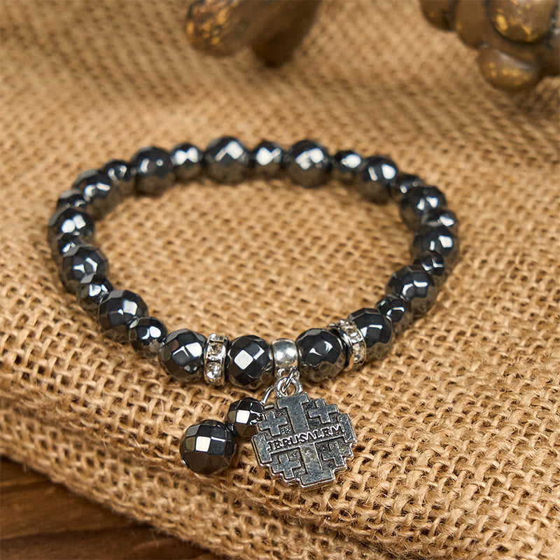 FREE Today: Shiny Black Gallstone Jerusalem - Inspired Bracelet: A Symbol of Faith
