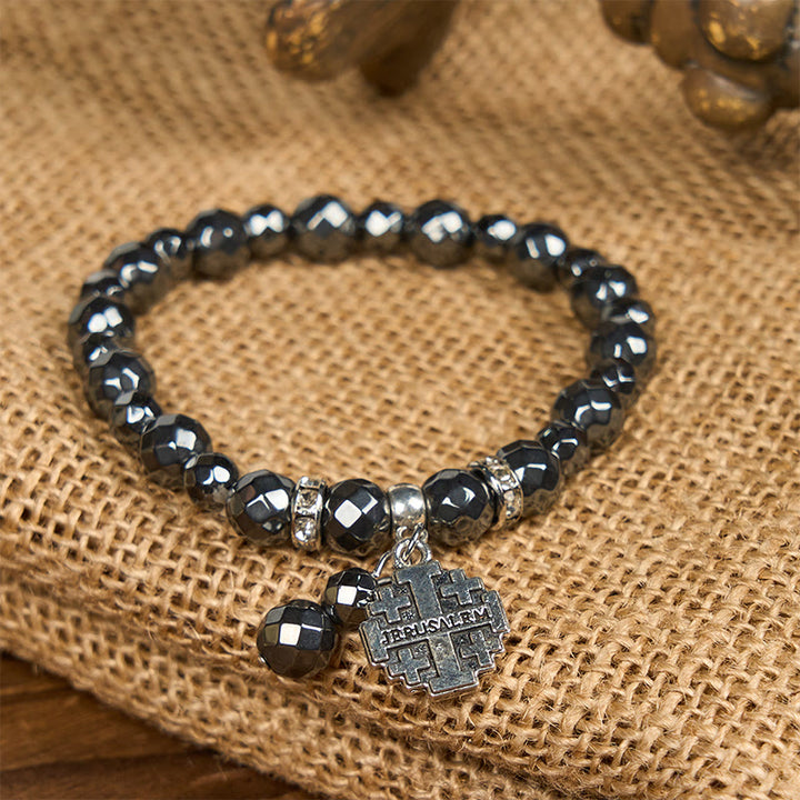 FREE Today: Shiny Black Gallstone Jerusalem - Inspired Bracelet: A Symbol of Faith