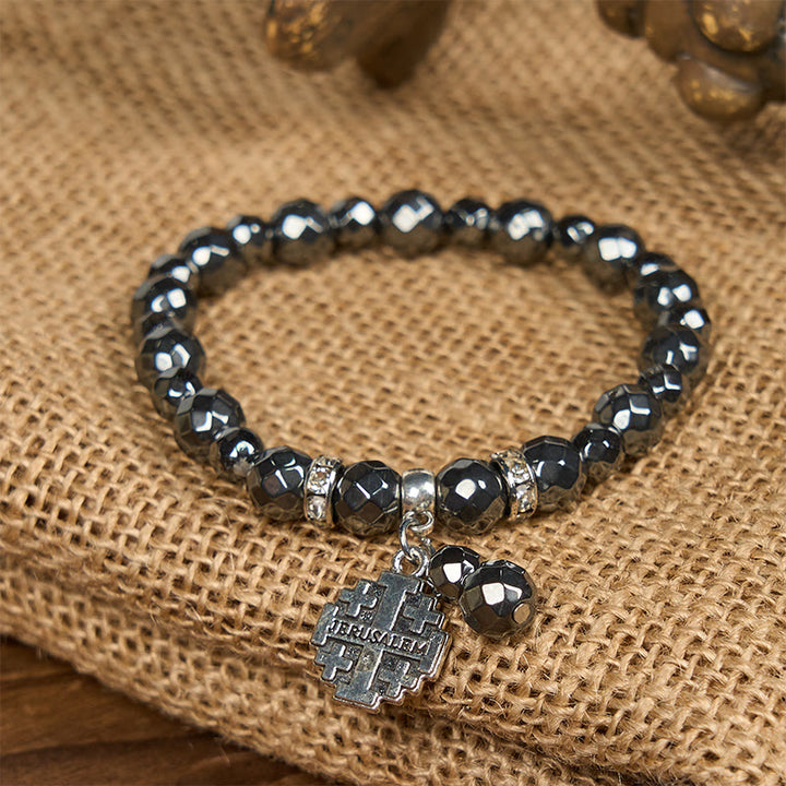 FREE Today: Shiny Black Gallstone Jerusalem - Inspired Bracelet: A Symbol of Faith
