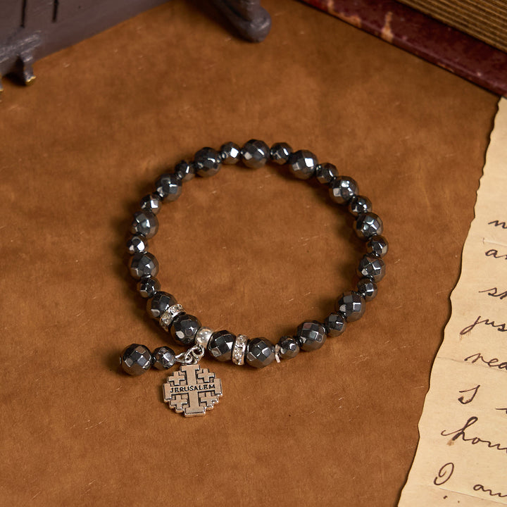 FREE Today: Shiny Black Gallstone Jerusalem - Inspired Bracelet: A Symbol of Faith