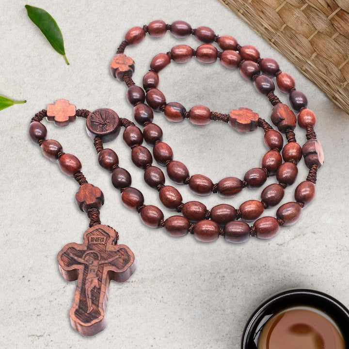 FREE Today: Handcrafted Divine Mercy Cross Oval Rosewood Nylon Cord Rosary: A Spiritual Treasure