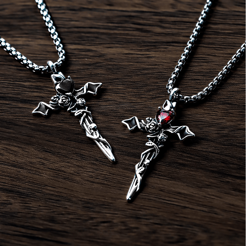 Christianartworkshop 999 Sterling Silver 2colors Thorn Rose Crucifix Necklace: A Fusion of Gothic Elegance and Dark Romance