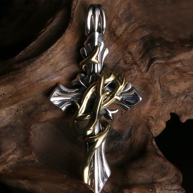 Christianartworkshop 925 Sterling Silver 2styles Vine Crucifix Necklace: Unleashing Your Dark Personality - Golden&Silver - image 0